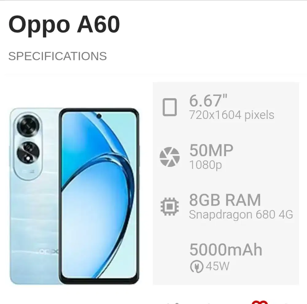 Oppo A60 8/256 Muluss Nett 1800 Passs. Lok. Kalimalang