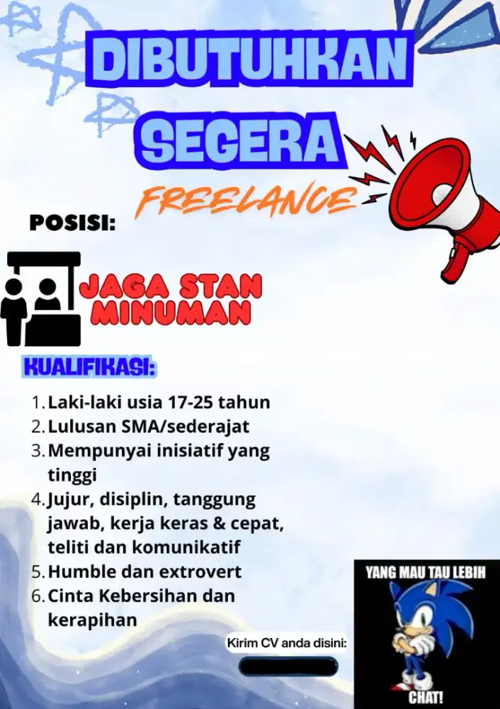 FREELANCE LAKI-LAKI JAGA STAN MINUMAN
