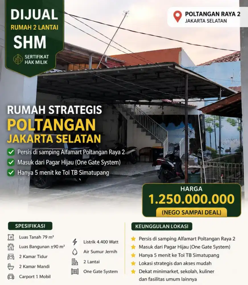 Dijual Rumah SHM 2 Lantai Poltangan Jaksel Dekat Tol Tanpa Perantara