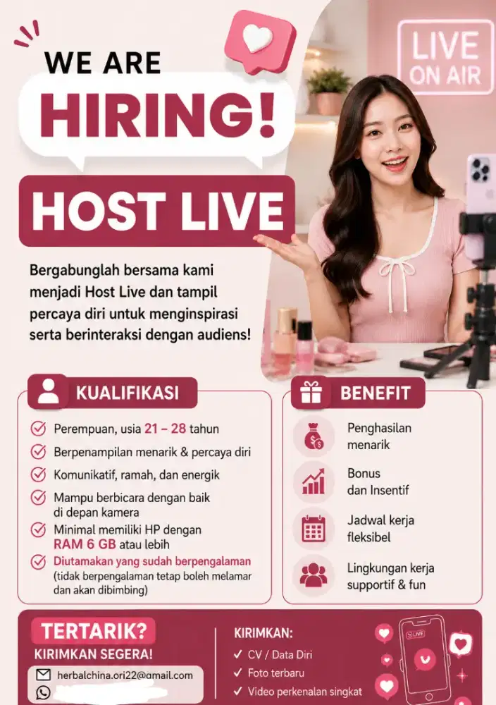 DIBUTUHKAN SEGERA 2 ORANG LAGI HOST LIVE TIKTOK
