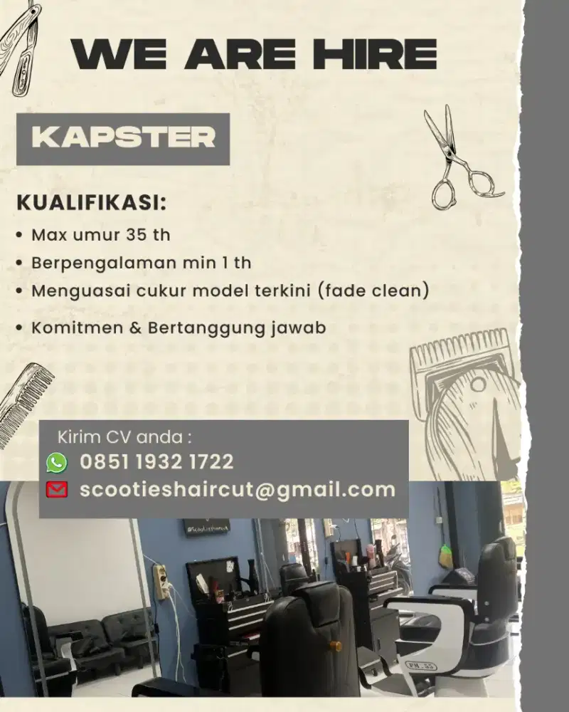 Lowongan kerja Barber ( Tukang Cukur)