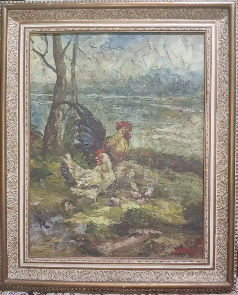 Lukisan Tua, ukuran kanvas 87x70cm (pigura +14cm). Ttd a/n MARIADI.M