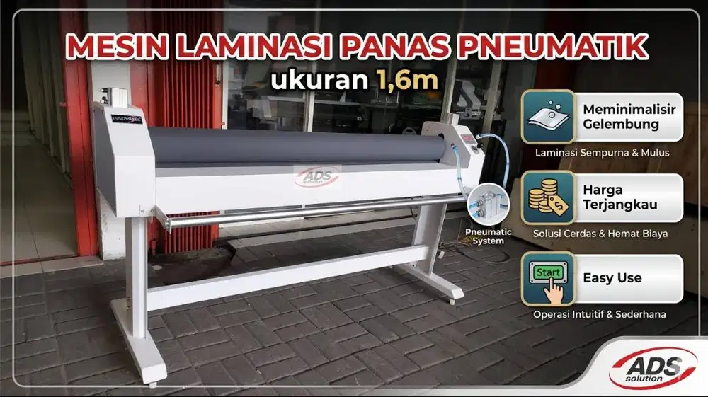 MESIN LAMINASI PANAS MANUAL DENGAN SISTEM PNEUMATIK UKURAN 1,6M