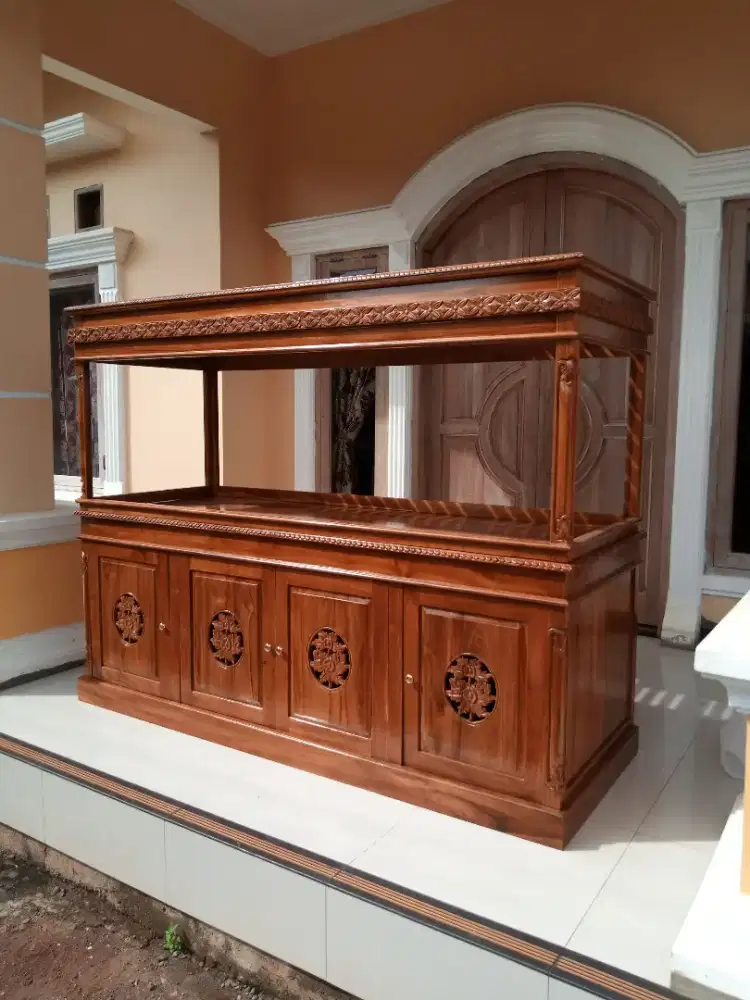 Meja aquarium jati solid minimalis