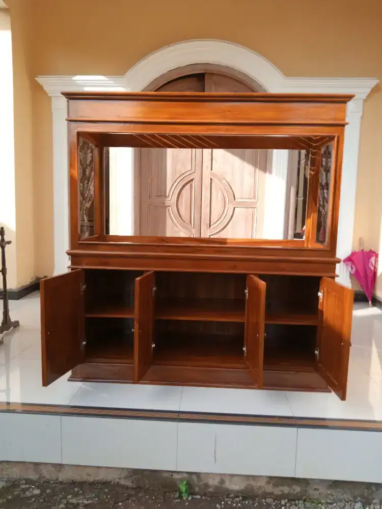 Meja aquarium jati solid model minimalisan