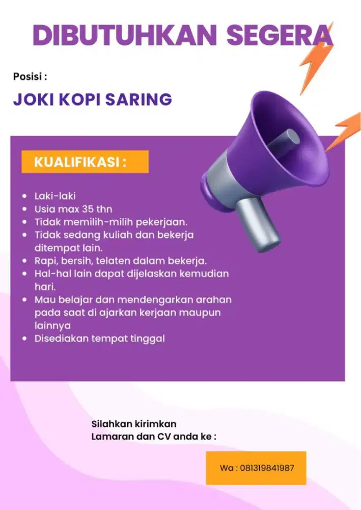 Lowongan krja buat yg lg cari krja