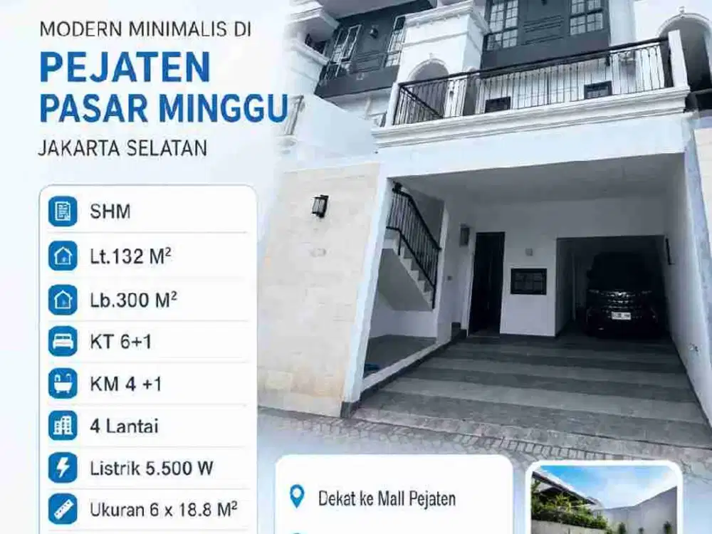 9-329
Dijual Rumah Baru Ada Private Lift Modern Minimalis di Pejaten Pasar Minggu Jakarta Selatan