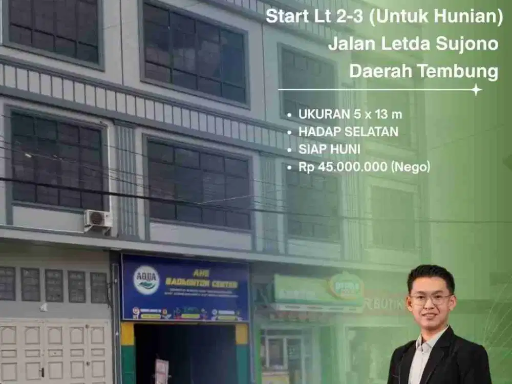 Disewakan Ruko Untuk Hunian dari Lt2-3 di Jl Letda Sujono