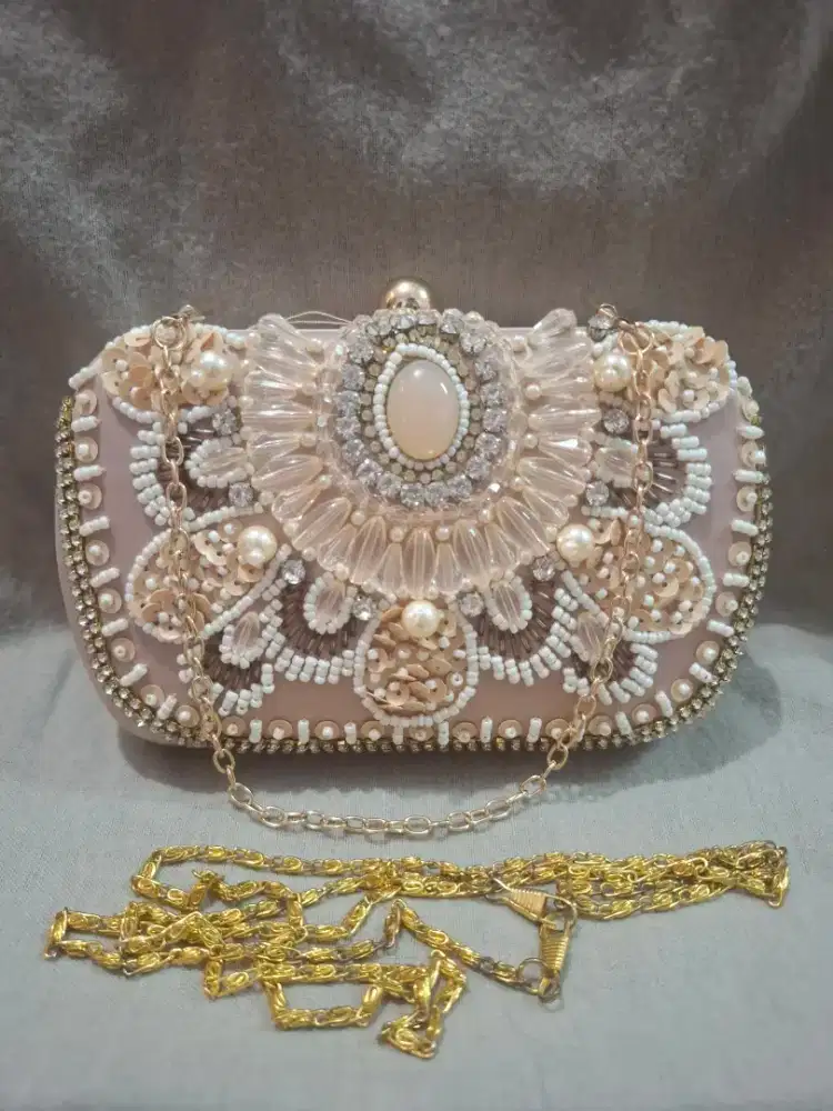 Tas pesta clutch pearl rhinestone sequins