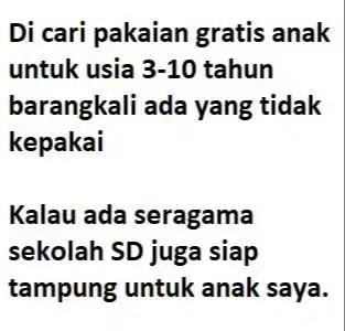 Cari pakaian anak gratis layak pakai
