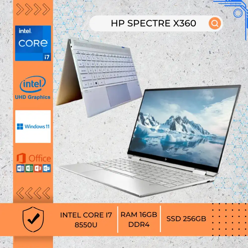 LAPTOP BEKAS HP SPECTRE X360 INTEL CORE I7-8550U RAM16GB DDR4 SSD256GB