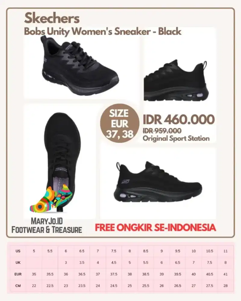 Skechers Bobs Unity Women's Sneaker - Black : Size 37, 38