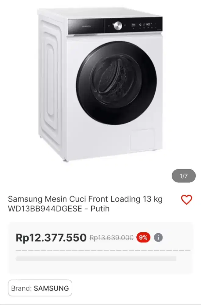 Mesin cuci samsung 13KG 100% kering