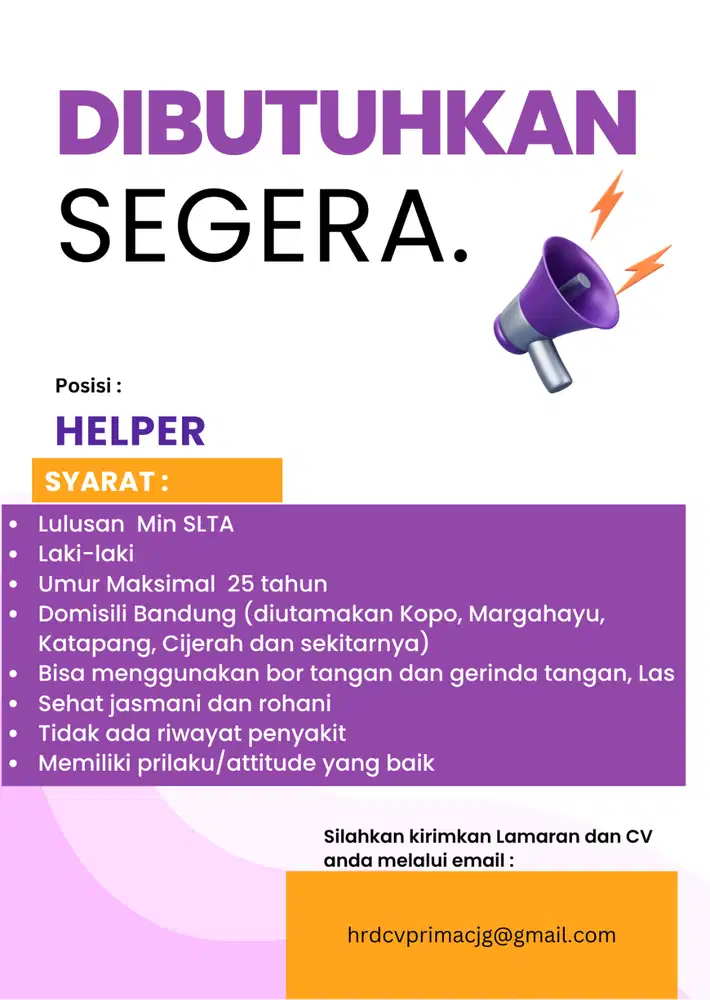 Segera HELPER TEKNIK BERPENGALAMAN