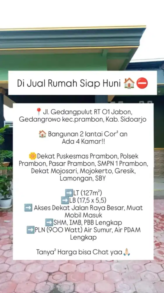 Jual Rumah Prambon Sidoarjo Jatim
