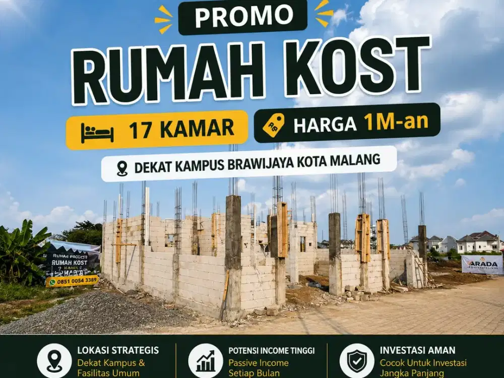 Kost Modern 2 Lantai + Rooftop Dijual di Malang