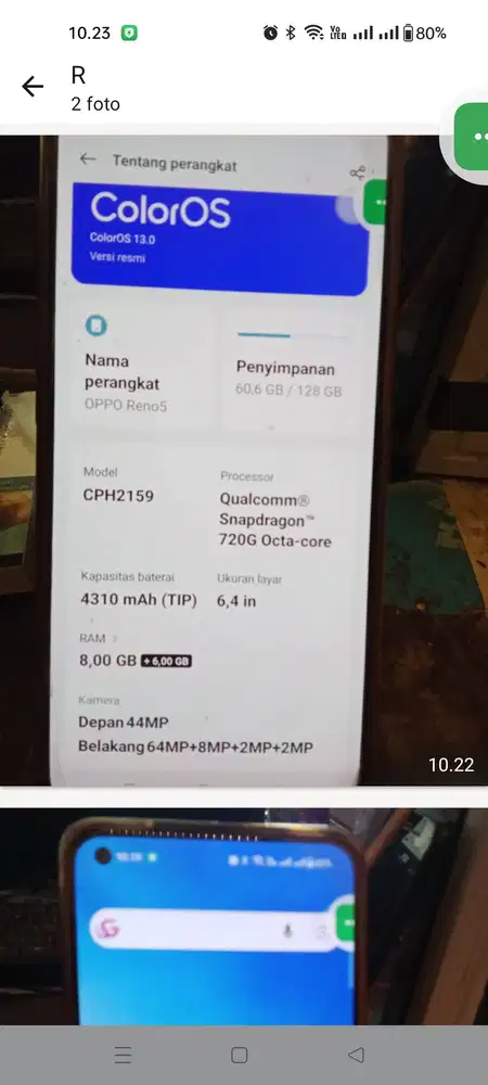 Oppo Reno lengkap ,Tampa lecet
