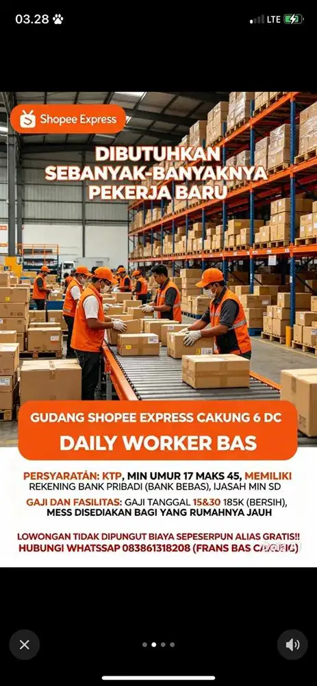 LOWONGAN KERJA GUDANG SHOPEE