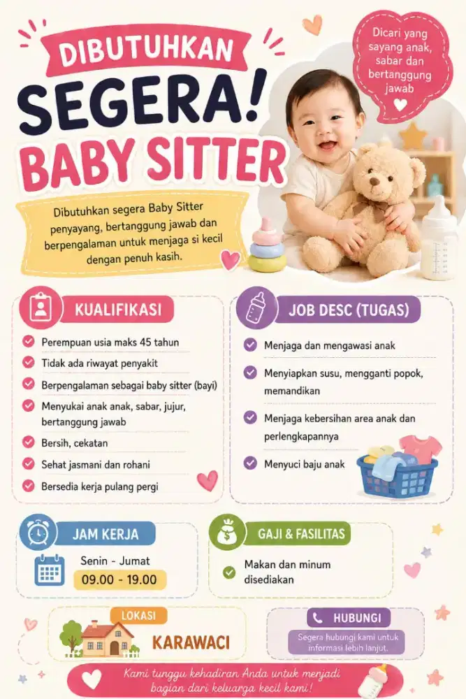 Dibutuhkan Segera Baby Sitter Pulang pergi