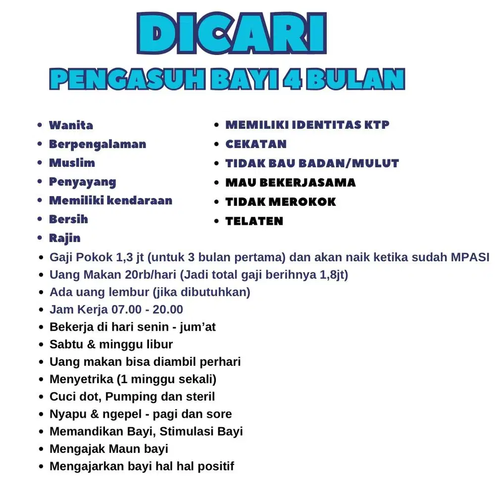 PENGASUH BAYI 4 BULAN PULANG PERGI
