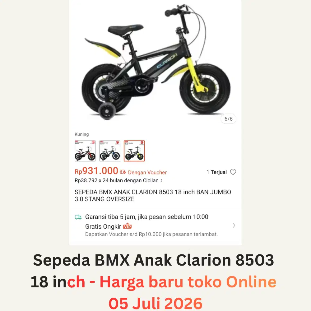 Sepeda Clarion BMX Anak 18 inch Ban Jumbo Bekas Kondisi 95% Mei 2025