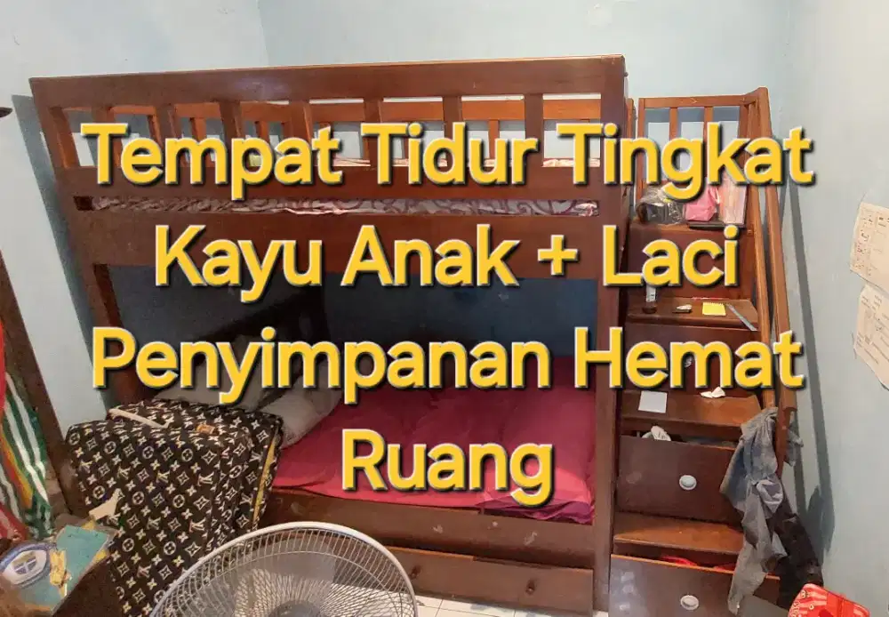 Tempat Tidur Tingkat Kayu Anak + Laci Penyimpanan Hemat Ruang