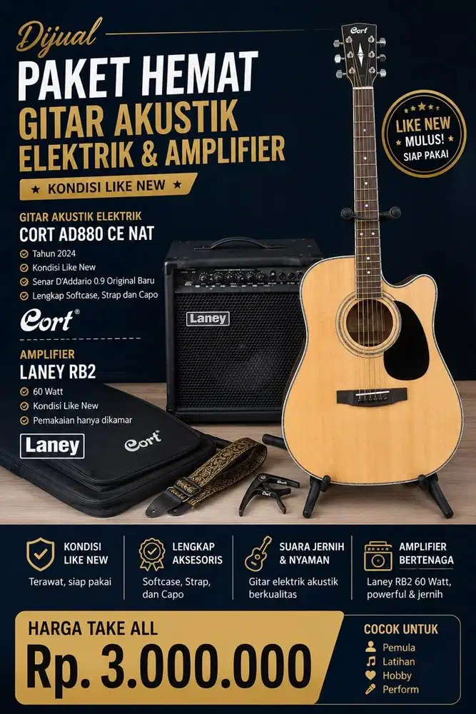 Gitar akustik elektrik CORT dan Ampli