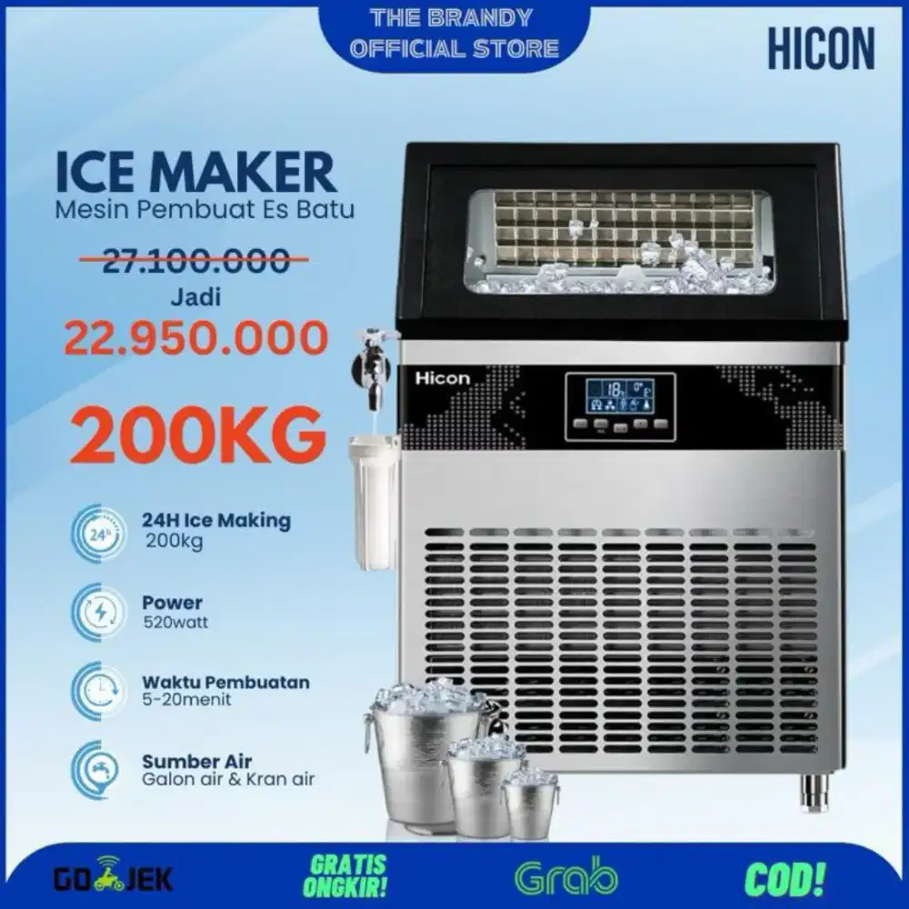 Ice Maker HICON - Mesin Pembuat Es Batu Kapasitas 200kg/Hari