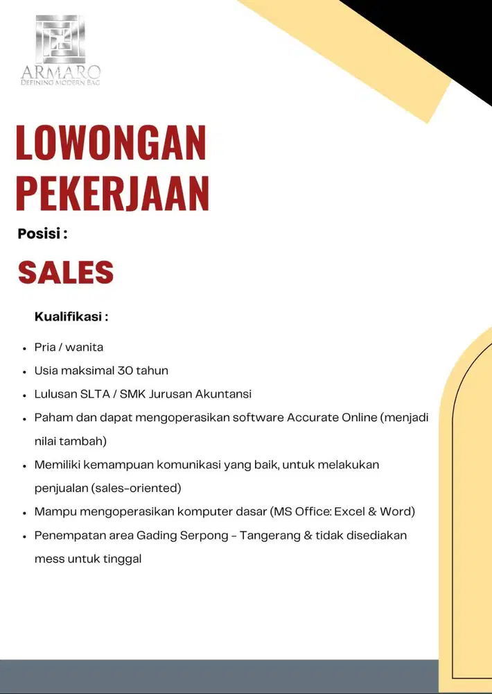 LOWONGAN PEKERJAAN SALES