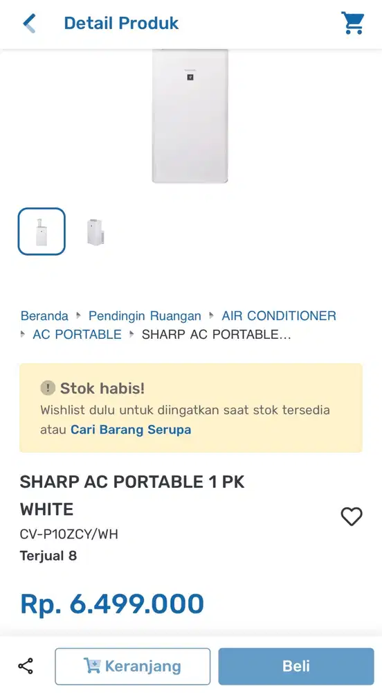 Jual AC Portable SHARP 1 PK (CV-P10ZCY/WH)