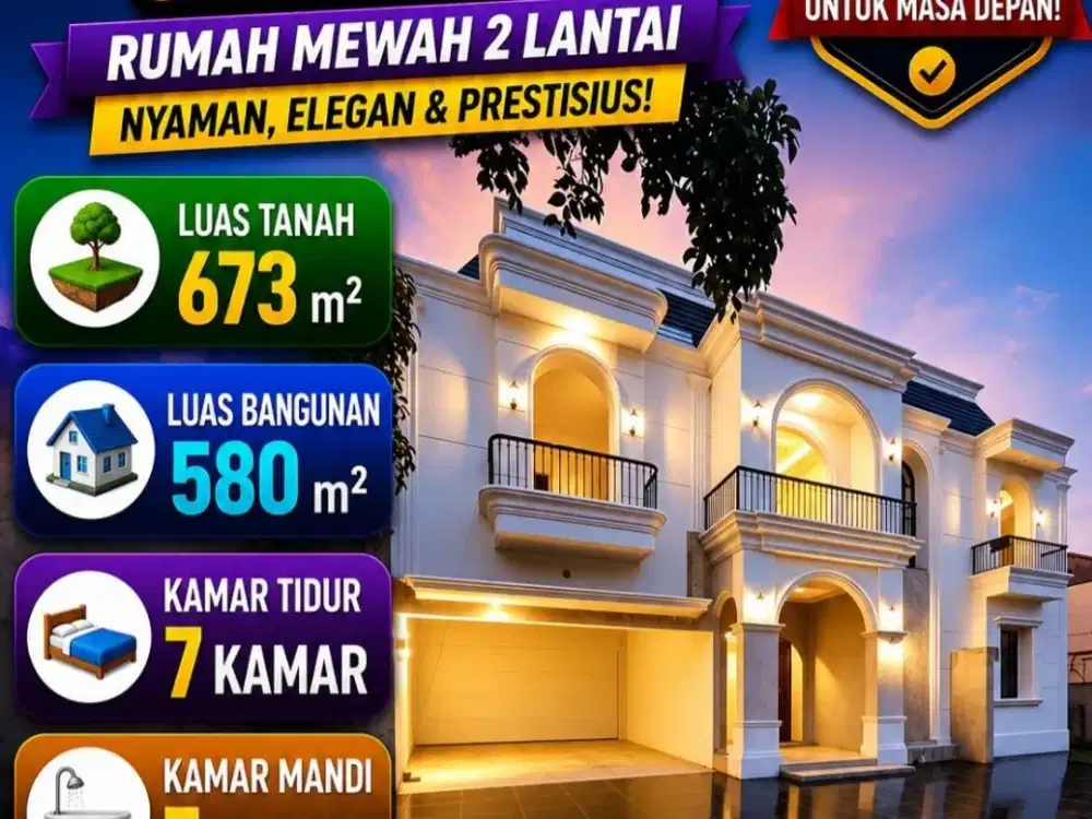 Rumah dijual Luas, Mewah, 2 Lantai, Jatipadang, Jakarta Selatan dekat Pasar Minggu