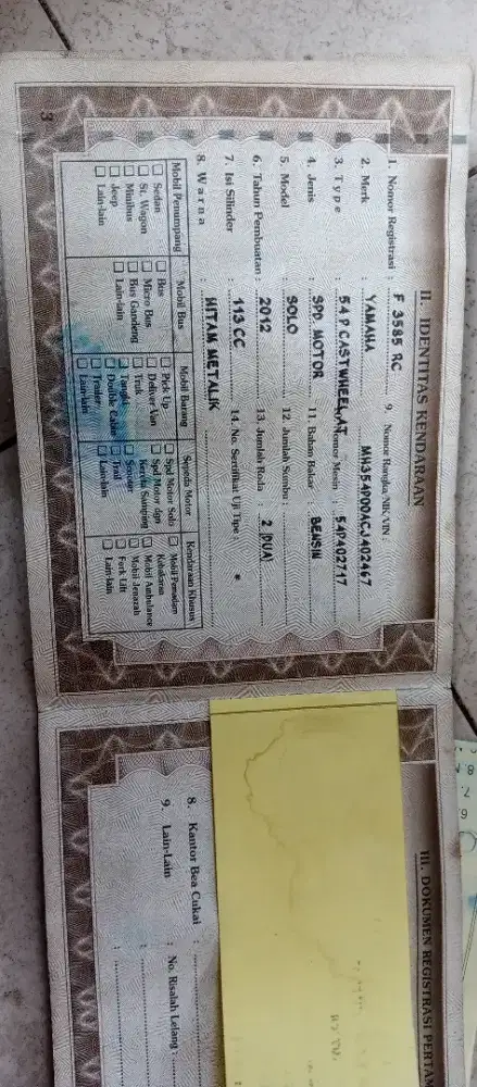 Mio j 2012 BPKB