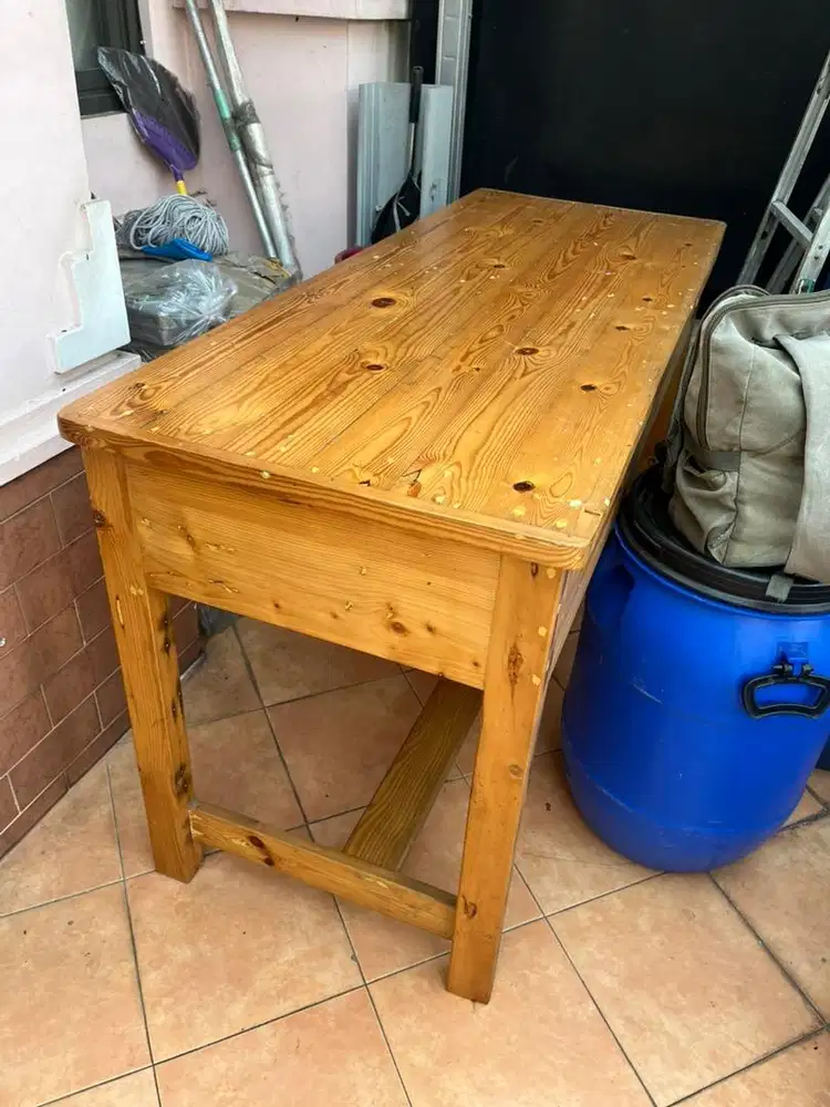 Meja kayu panjang 3 laci custom Second