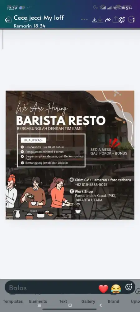 Dibutuhkan barista resto