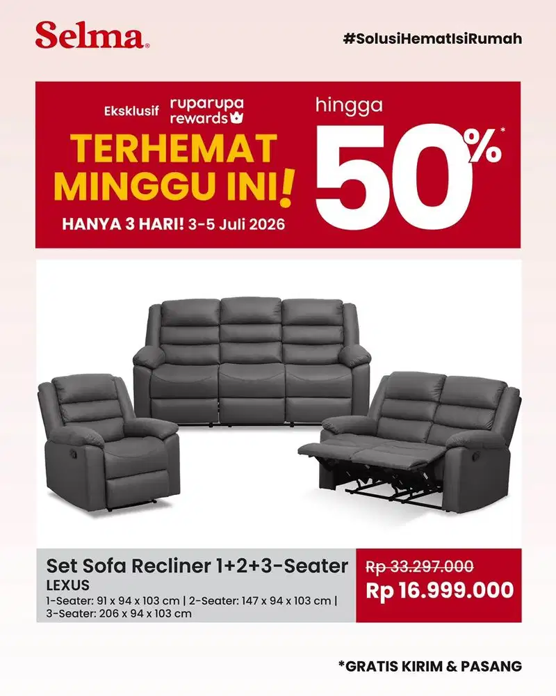 PROMO SOFA SET RECLINER MEWAH