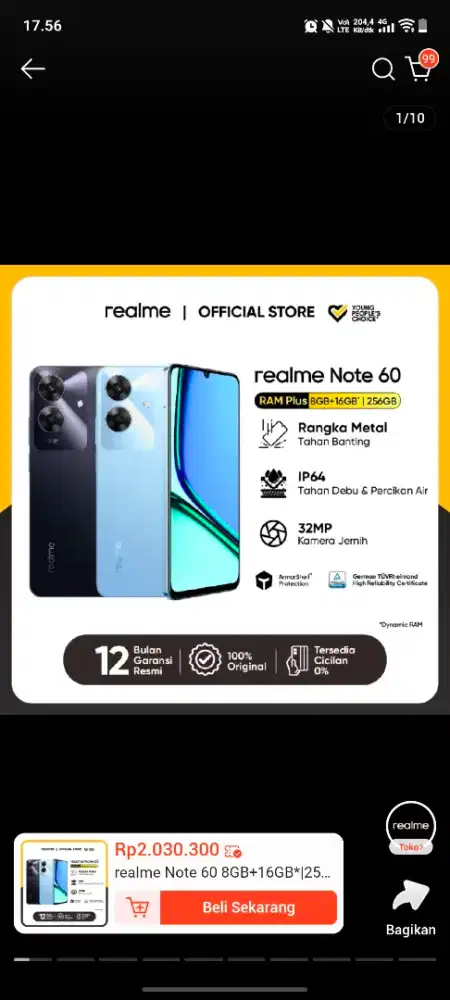 Realme note 60 fullset