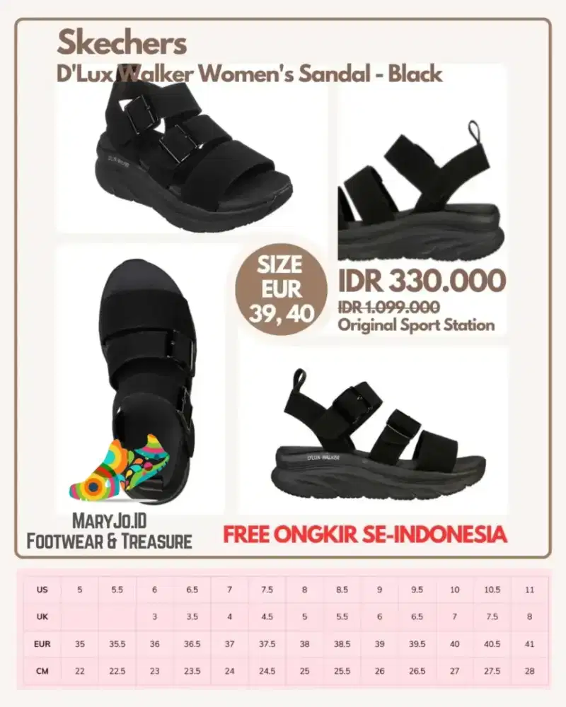 Skechers D'Lux Walker Women's Sandal - Black : Size 39, 40