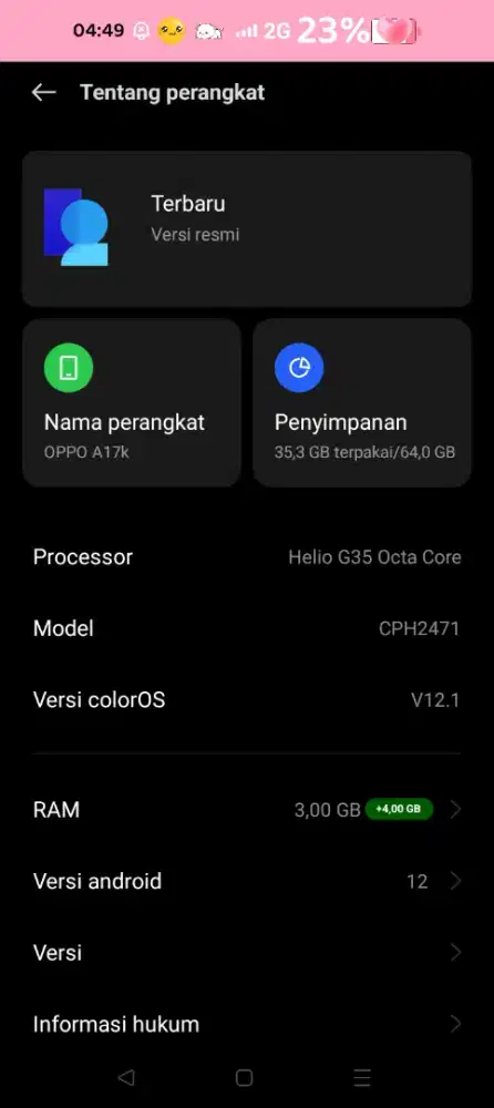 jual hp oppo A17K RAM 3/64 GB