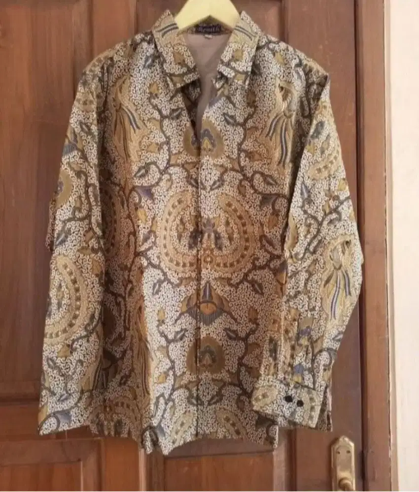 Sale baju batik pria tangan panjang warna coklat keren cakep size XL