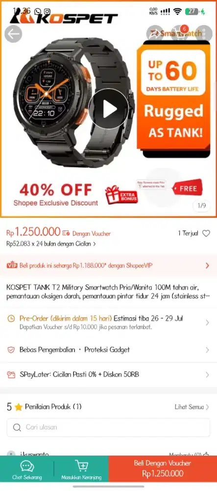 Kospet Tank T2 Smart watch