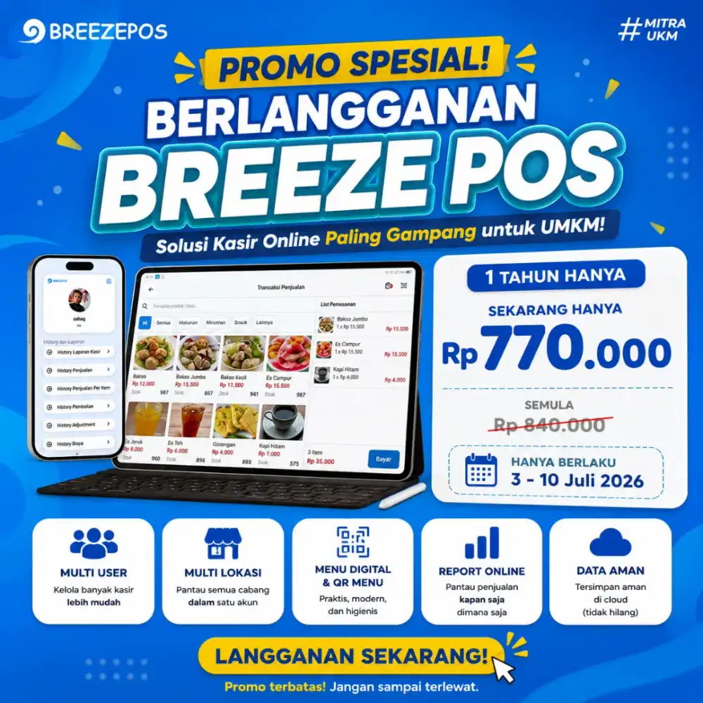 Spesial promo 7.7 Aplikasi kasir BreezePos