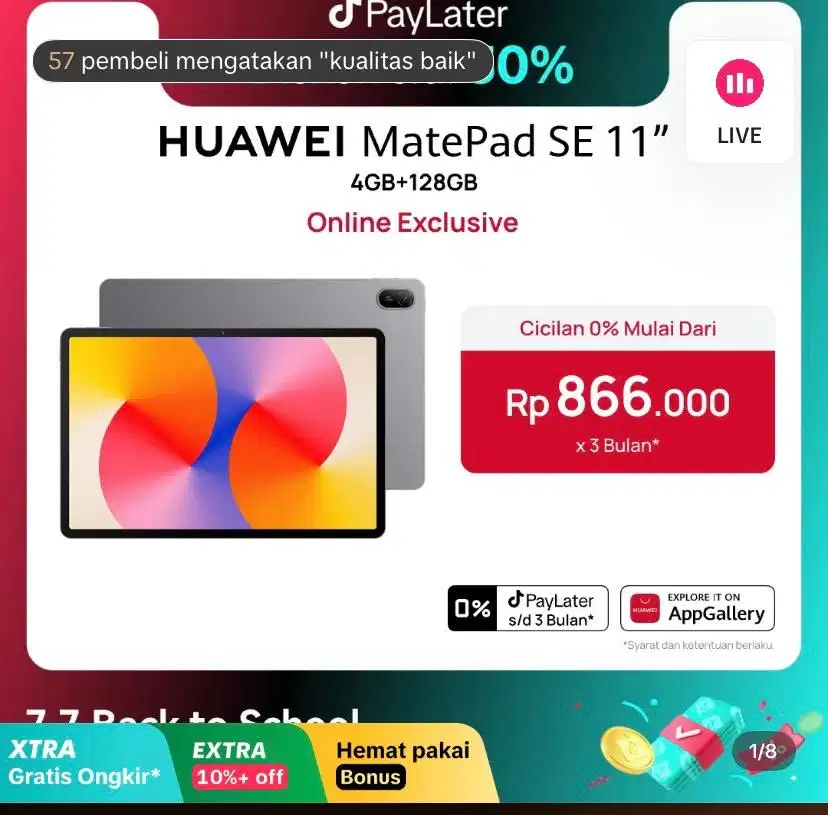 Matepadd SE 11 Huawei (4+128gb) second 1 bulan pemakaian