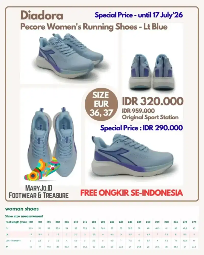 Diadora Pecore Women's Running Shoes - Lt Blue : Size 36, 37