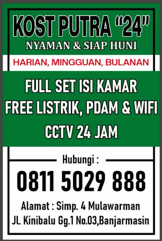 Kost Putra Tengah Kota All In