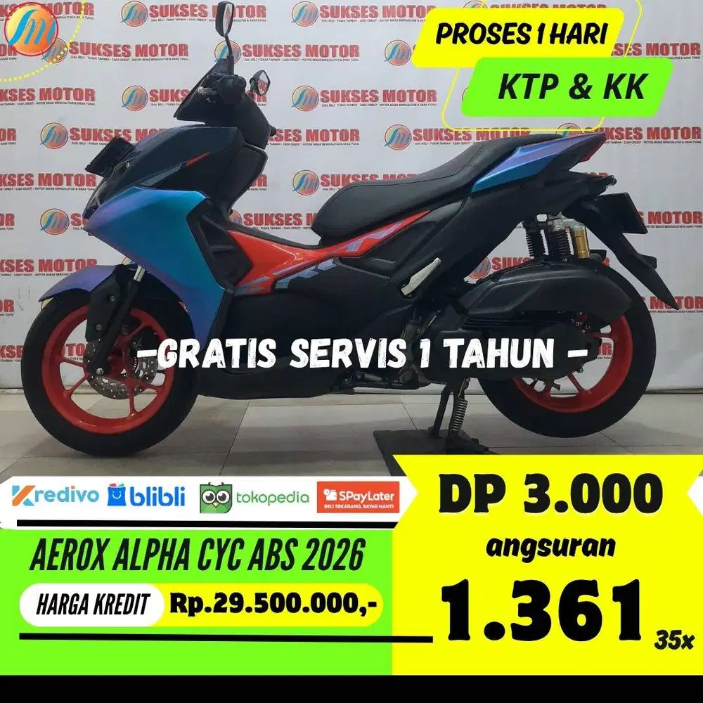 DP 3JUTA YAMAHA AEROX ALPHA CYBERCITY ABS 2026 SEKEN BERGARANSI