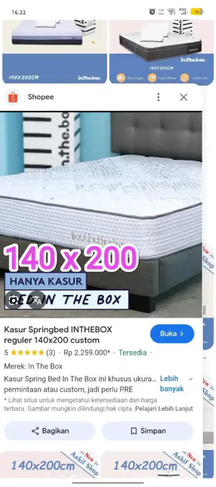 JUAL KASUR INTHRBOX UK 140X200