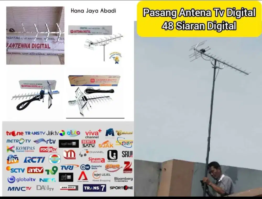 Instalasi Teknisi Pasang Signal Antena TV Siaran Bola TVRI Digital