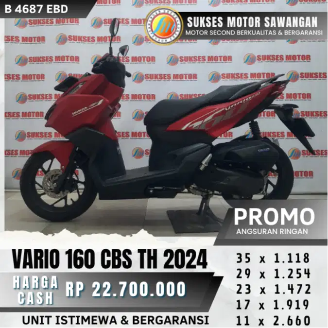 BERGARANSI VARIO 160 CBS TH 2024 MERAH MULUS BISA CASH KREDIT DP 700