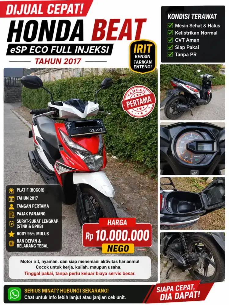 DIJUAL CEPAT – HONDA BEAT eSP ECO FULL INJEKSI 2017
