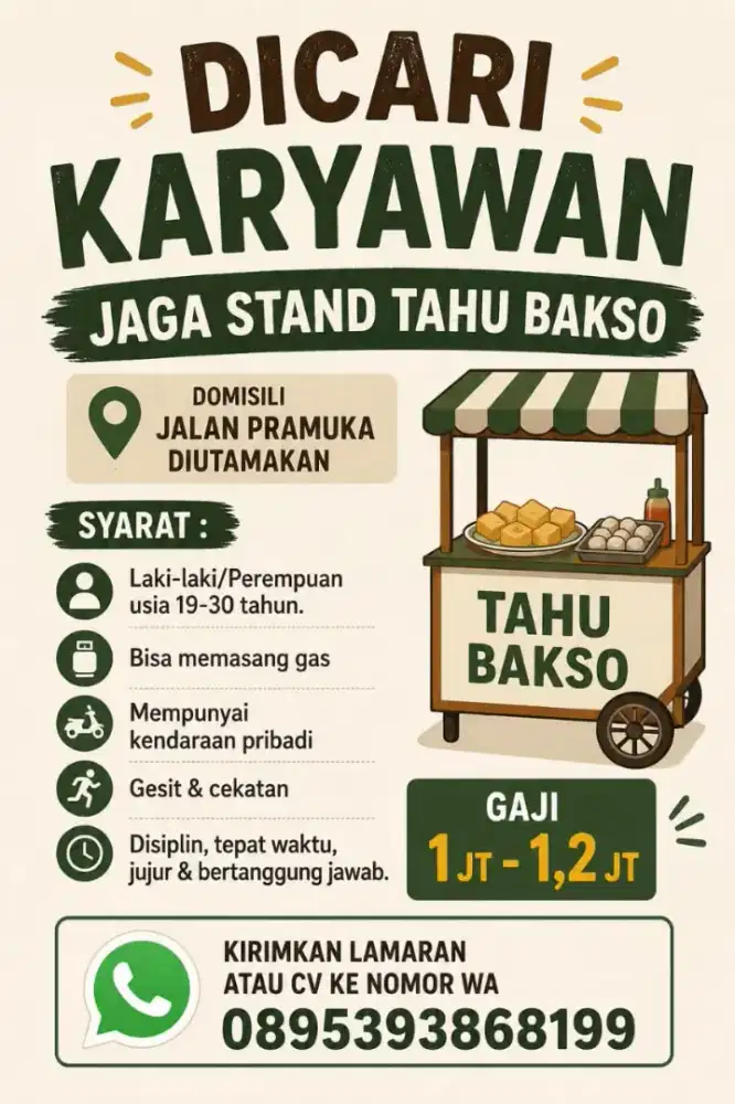 Dicari karyawan jaga stand